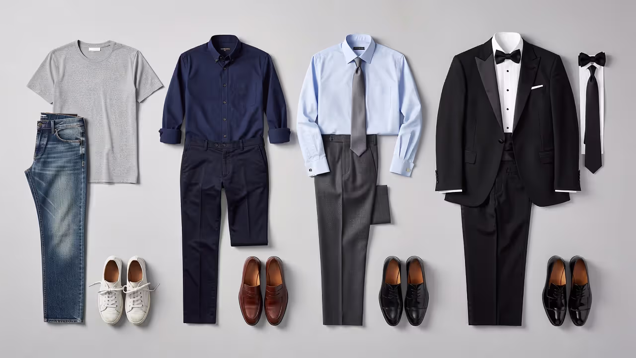 Сравнение стилей одежды по уровню формальности — от casual до black tie